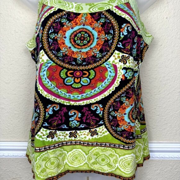 Soft Surroundings Large Y2K Sweater Knit Tank Top Multicolor Artsy Pattern Crop - Picture 2 of 8